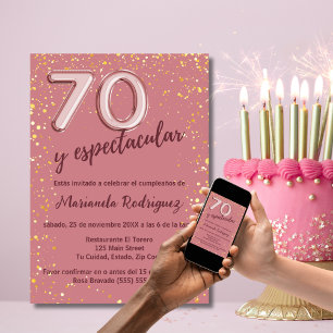 Invitation Rose Gold Élégant et Charmant 70 ans Anniversaire