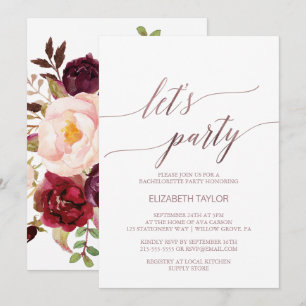 Invitation Rose Gold Élégant   Fleur arrière Let's Party