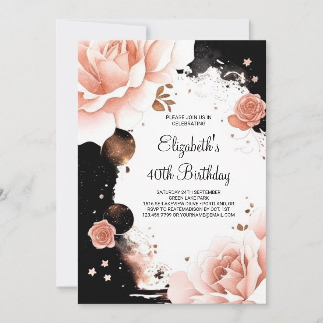 Invitation Rose Gold Elegant Girly Digital 40e anniversaire (Devant)
