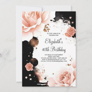 Invitation Rose Gold Elegant Girly Digital 40e anniversaire