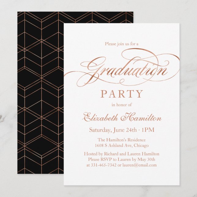 Invitation Rose Gold en feuille élégante écriture cérémonie d (Devant / Derrière)