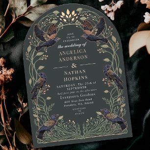 Invitation Rose Gold Enchanted Gothique Corbeau Mariage Ach