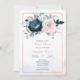 Invitation Rose Gold et Blue Fête des mariées Modèle