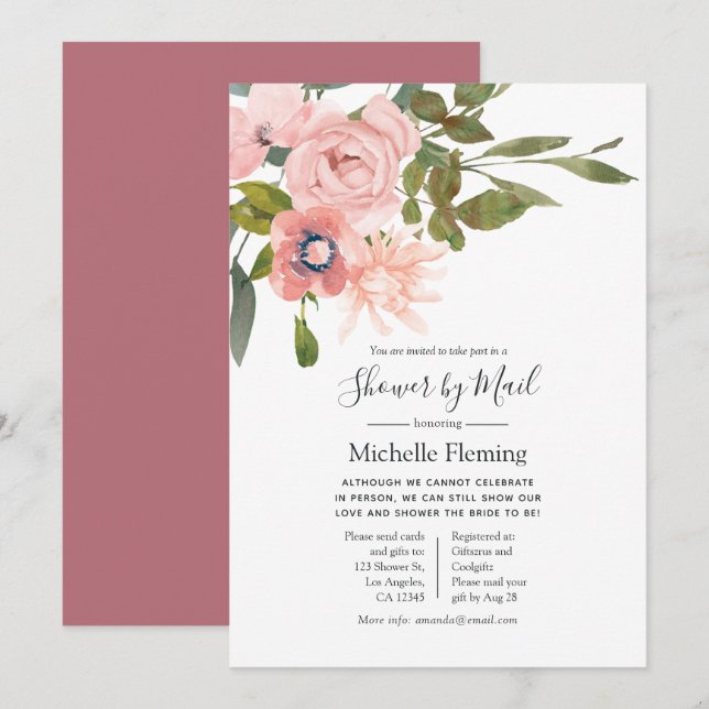 Invitation Rose Gold et Blush Bride ou Baby shower par la pos (Devant / Derrière)