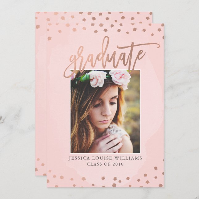 Invitation Rose Gold et Blush Pink Graduation Party (Devant / Derrière)