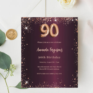 Invitation rose gold et burgundy pour 90e annivers