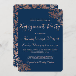 Invitation Rose Gold et la Marine Blue Roses