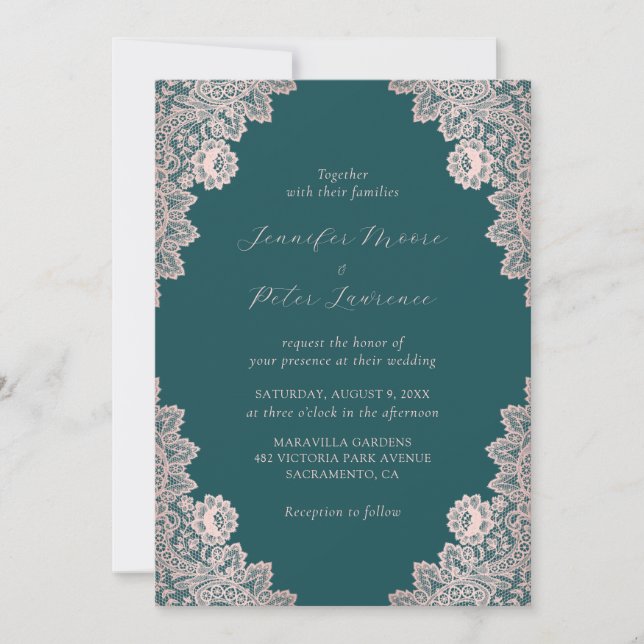 Invitation Rose Gold et Mariage de calligraphie Turquoise (Devant)
