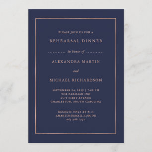Invitation Rose Gold et Midnight Blue   Dîner de répétition