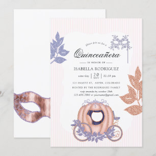 Invitation Rose Gold et Paillettes de Lilas Princesse Quincea