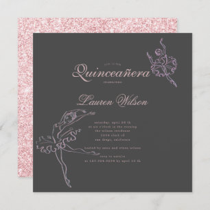 Invitation Rose Gold et parties scintillant Ballet Quinceaner