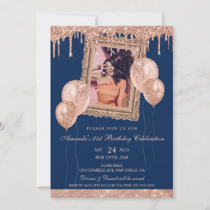 Invitation Rose Gold et Parties scintillant de la marine cad