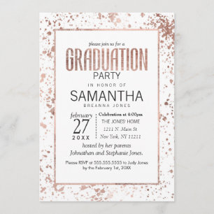 Invitation Rose Gold et Peinture Splatters Graduation Party