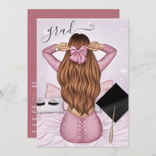 Invitation Rose Gold et rose Ginger Girl Graduation