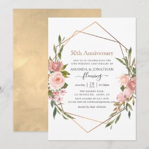 Invitation Rose Gold et Rose Pâle 50e Anniversaire de Mariage