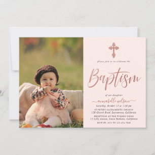 Invitation rose Gold Et Rose Photo Girl Baptême