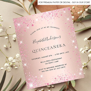 Invitation rose gold et rose pour Quinceanera à pe