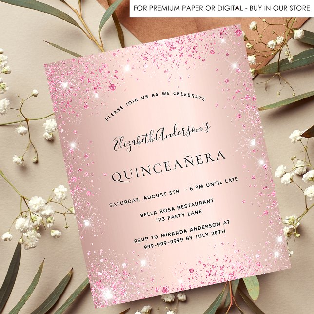 Invitation rose gold et rose pour Quinceanera à pe (Créateur téléchargé)