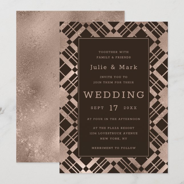 Invitation Rose Gold et tout Arrière - plan couleur Plaid Mar (Devant / Derrière)