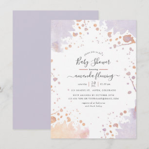 Invitation Rose Gold et Violet Pastel Fête Bébé Éclaboussure