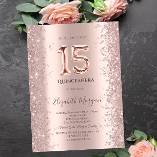 Invitation Rose Gold Étincelle Diamants Quinceanera