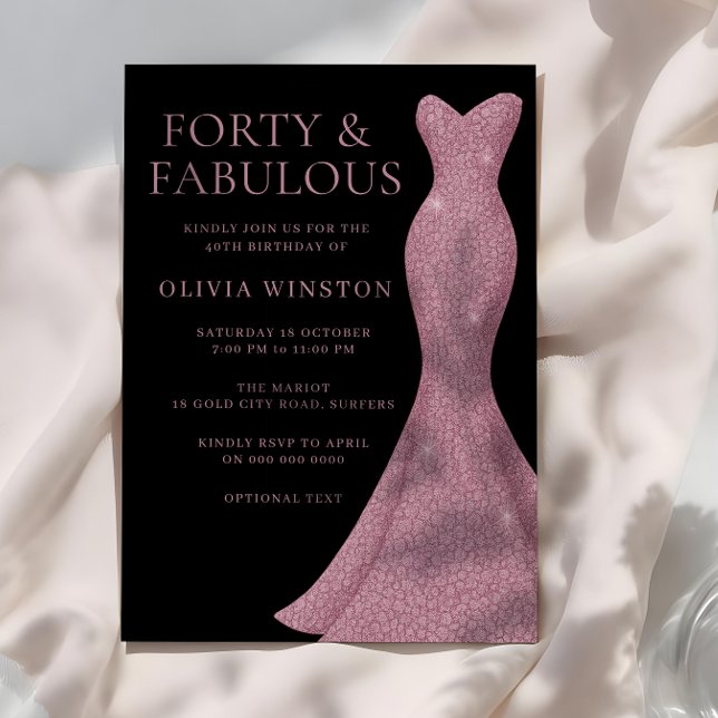 Invitation Rose Gold Fabulous Black Womans 40e anniversaire (Créateur téléchargé)