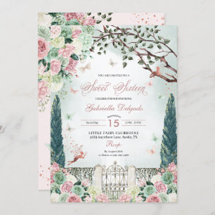 Invitation Rose Gold Fairy Enchanted Garden Sweet 16