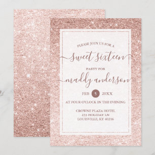 Invitation Rose Gold Faux Paillettes Elégant Anniversaire Swe