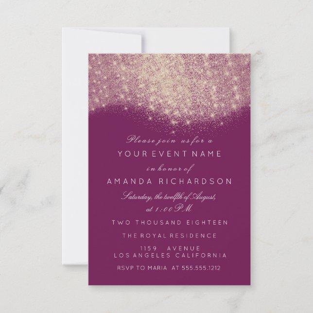 Invitation Rose Gold Faux Parties scintillant Fête des mariée (Devant)