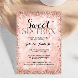Invitation Rose Gold Faux Parties scintillant Lumières Sweet