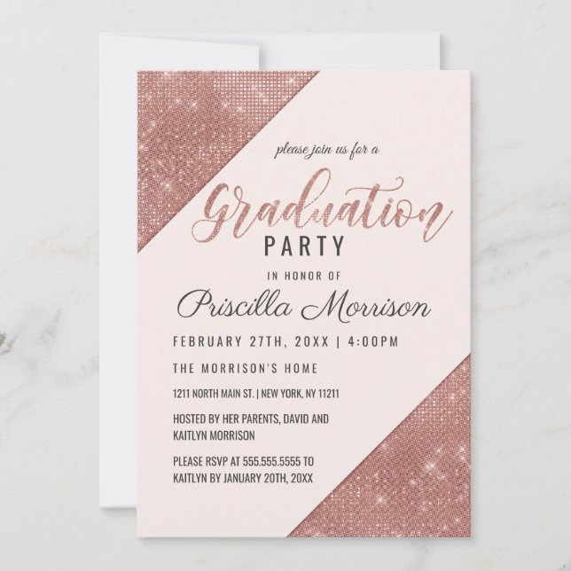 Invitation Rose Gold Faux Sparkling Parties scintillant Sequi (Devant)