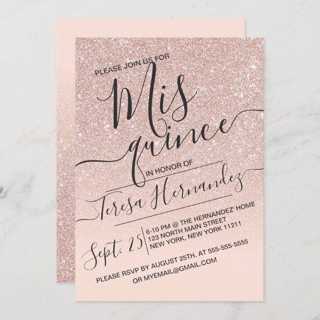 Invitation Rose Gold Faux Sparkly Parties scintillant Ombre Q (Devant / Derrière)