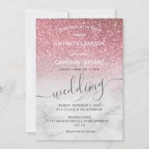 Invitation Rose Gold Féminin Paillettes Marbre Moderne