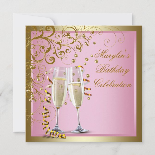 Invitation Rose Gold Femme Rose Gold Fête d'anniversaire (Devant)