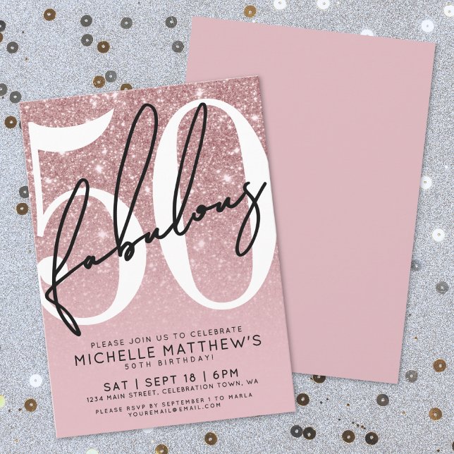 Invitation Rose Gold Fifty Fabulous 50th Birthday (Rose Gold Fifty Fabulous 50th Birthday Invitation)