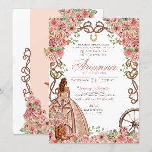 Invitation Rose Gold Flora Pays Western Charro Quinceañera