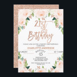 Invitation Rose Gold Floral 21e anniversaire<br><div class="desc">Invitation Rose Gold Floral 21e anniversaire Faux rose l'invitation d'or et de floral vingt-et-unième anniversaire pour une fille avec une tête de calligraphie en or faux rose et des arrangements floraux rose et vert pâle. Ce design a un petit air bohème. L'arrière de l'invitation est une image rose de parties...</div>