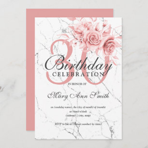 Invitation Rose Gold Floral 30e Anniversaire Marbre de fête