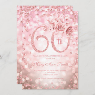 Invitation Rose Gold Floral 60e Anniversaire Lumières  