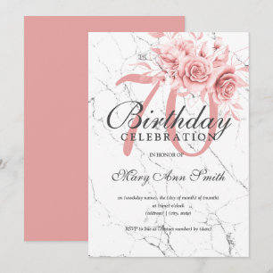 Invitation Rose Gold Floral 70e Anniversaire Marbre de fête