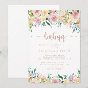 Invitation Rose Gold Floral BabyQ Baby shower Barbecue