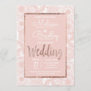 Invitation Rose Gold Floral Blush Pink Brush Script Mariage