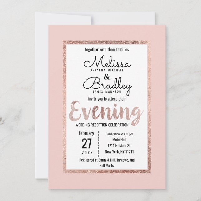 Invitation Rose Gold Floral Blush Pink Brush Script Soirée (Devant)