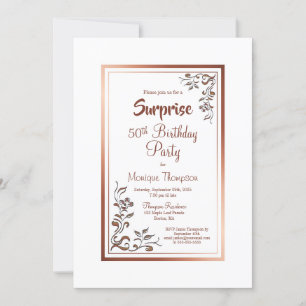 Invitation Rose Gold Floral Bordure Surprise 50e anniversaire