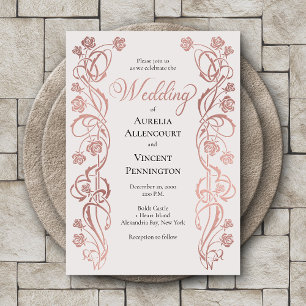 Invitation Rose Gold Floral Fairytale Mariage
