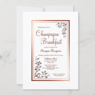Invitation Rose Gold Floral Frontale Champagne Petit déjeuner