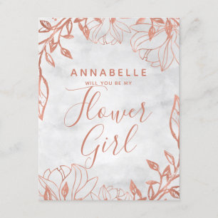 Invitation Rose Gold Floral Grey Serez-Vous Ma Fille Fleur