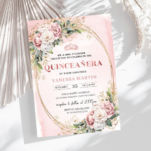 Invitation Rose Gold Floral Moderne pour 15e Anniversaire