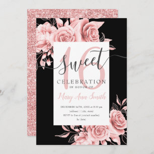 Invitation Rose Gold Floral & Parties scintillant Sweet 16 Sc