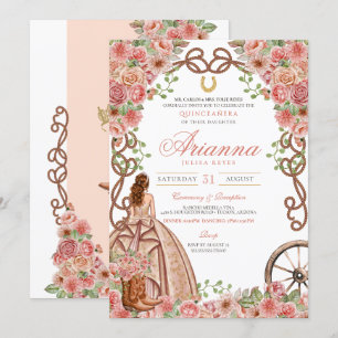 Invitation Rose Gold Floral Pays Western Fancy Quinceañera